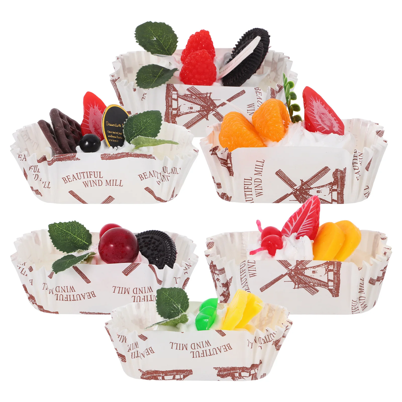 6pcs Paper Cupcake Decor Realistic Faux Desserts Mini Baking Decorations For Tea Party Wedding Fridge Accessories Kitchen