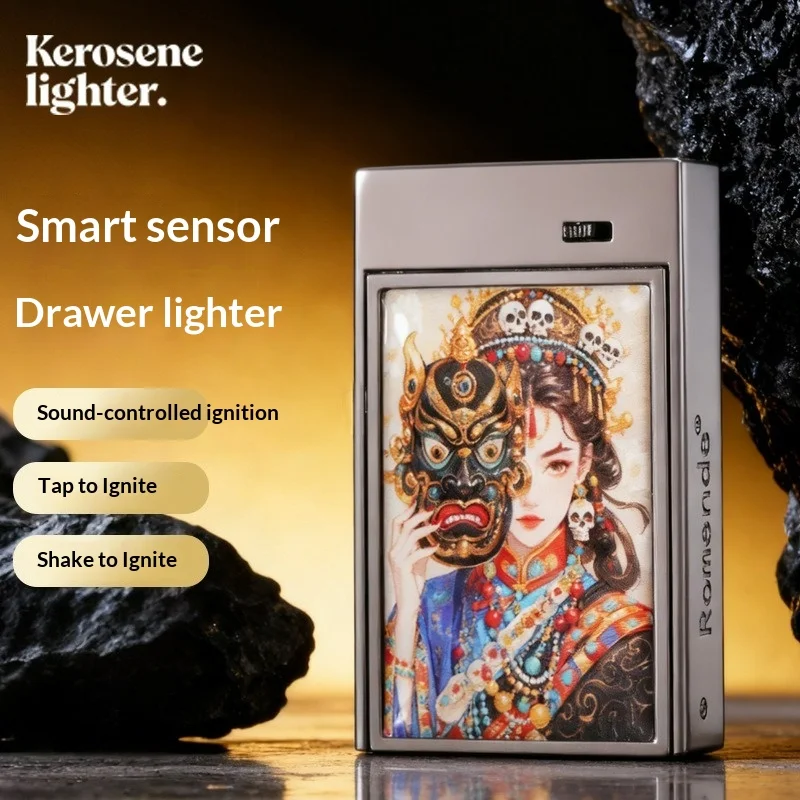 2026 Voice Controlled Drawer Machine Kerosine Lighter Intelligent Induction Ignition Color Painting Process Electric Lighters