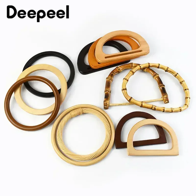 2Pcs Deepeel 11-15cm Natural Wooden Bamboo Handle for DIY Purse HandBags Replacement Ring Wrist Circle Bags Handles Accessories