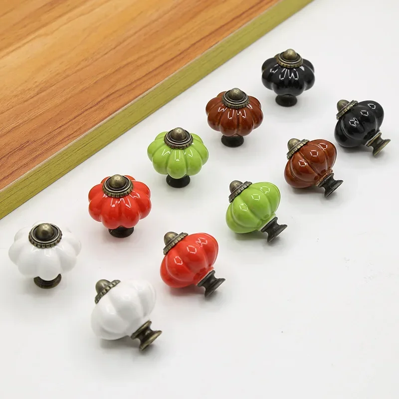 Poignée en céramique Aliments colorée, porte d'armoire rétro américaine, meubles MELFoy, poignées de bouton à trou unique en bronze