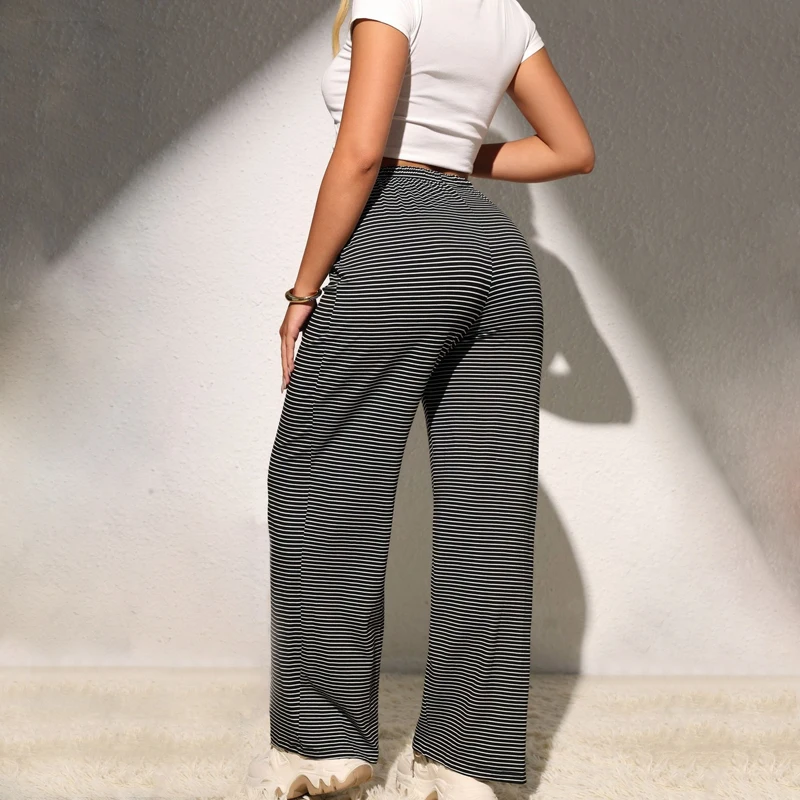 Oversized European and American Pajama Pants Striped Drawstring Elastic and Versatile Fashionable Casual Long Women's Home Pants