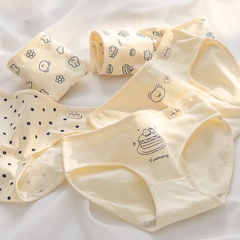 Somenie 6PCS Class A Baby Cotton Girl Student Panties Pure Cotton Antibacterial Crotch Mid Waist Hip Brief Head