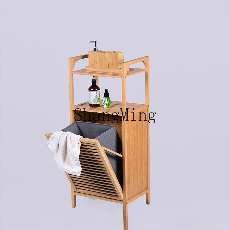 SM Bamboo Bathroom Large Multifunctional Dirty Laundry Basket Storage Basket Home Bathroom Dirty Laundry Basket