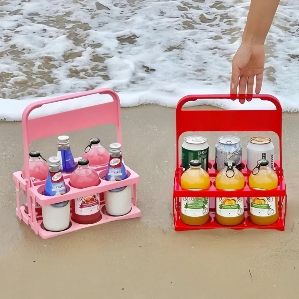 Portable Foldable Handheld Plastic Beer Rack 2/6Hole Beer Bottle Basket Beverage Display Storage Holder Reusable Drink Holder
