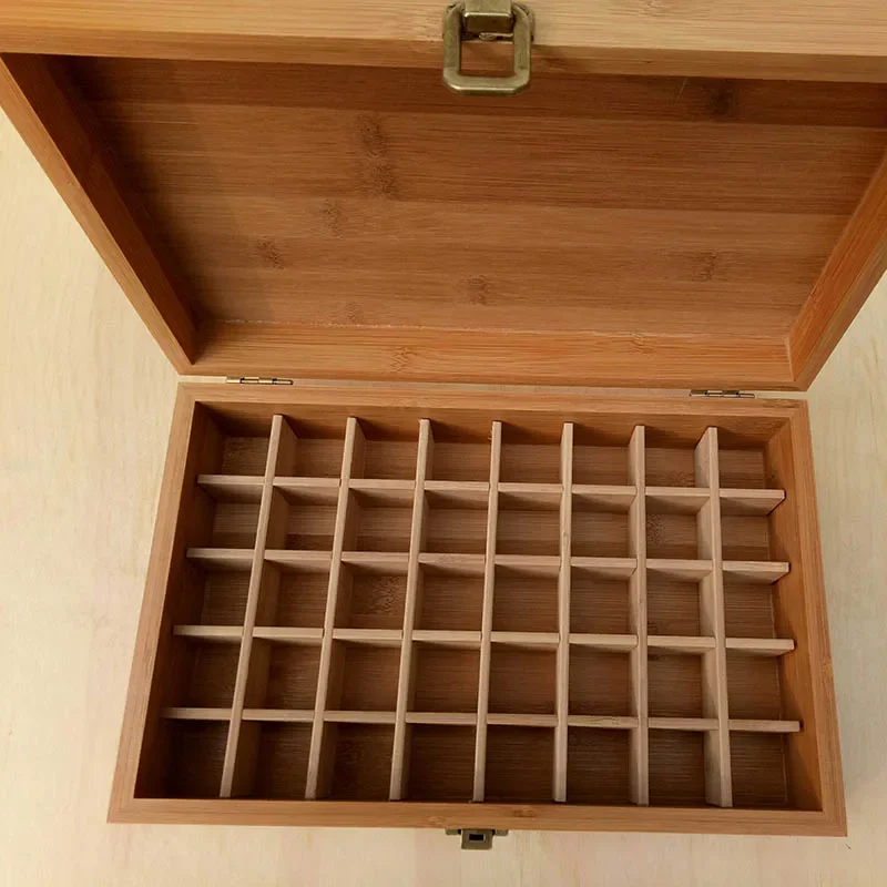 

New High-End Bamboo Essential Oil Box with 40 Grids - DIY Protective Wooden Storage Case