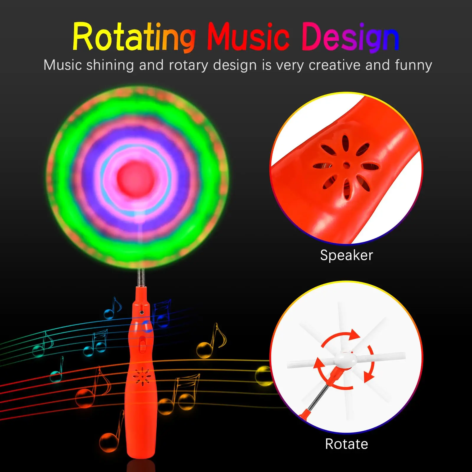 Electric LED Music Windmill Stick Colorful Music Bar Shining Rotary Handheld Light Up Windmill Fan Toy with Music Random Color