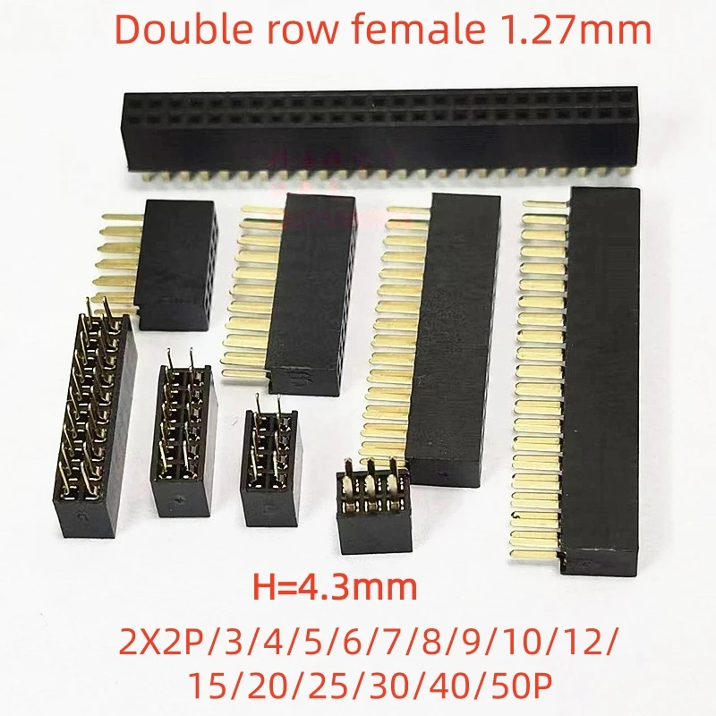 1.27mm 1.27 Double Row Female 2~50P Breakaway PCB Board Pin Header Socket Connector Pinheader 2*3p 2*10p 2*6 2*20 2*12 2*25