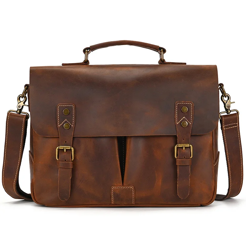 Retro Men's Briefcase Commuter Bag Genuine Leather Shoulder Bag