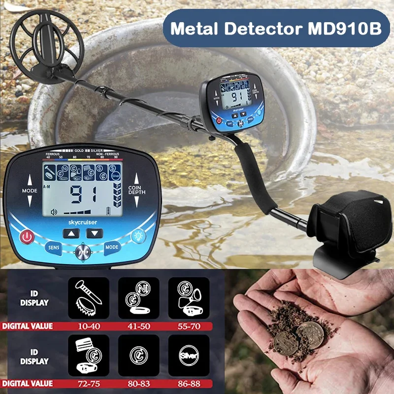 MD910B Metal Detector 5 Detection Modes Waterproof Coil LCD Display Strong Memory For Gold Treasure Hunting Pinpointer