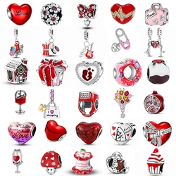 Abalorios de Plata de Ley 925 con forma de corazón, cuentas de la suerte compatibles con pulseras Pandora originales, fabricación de joyas Diy