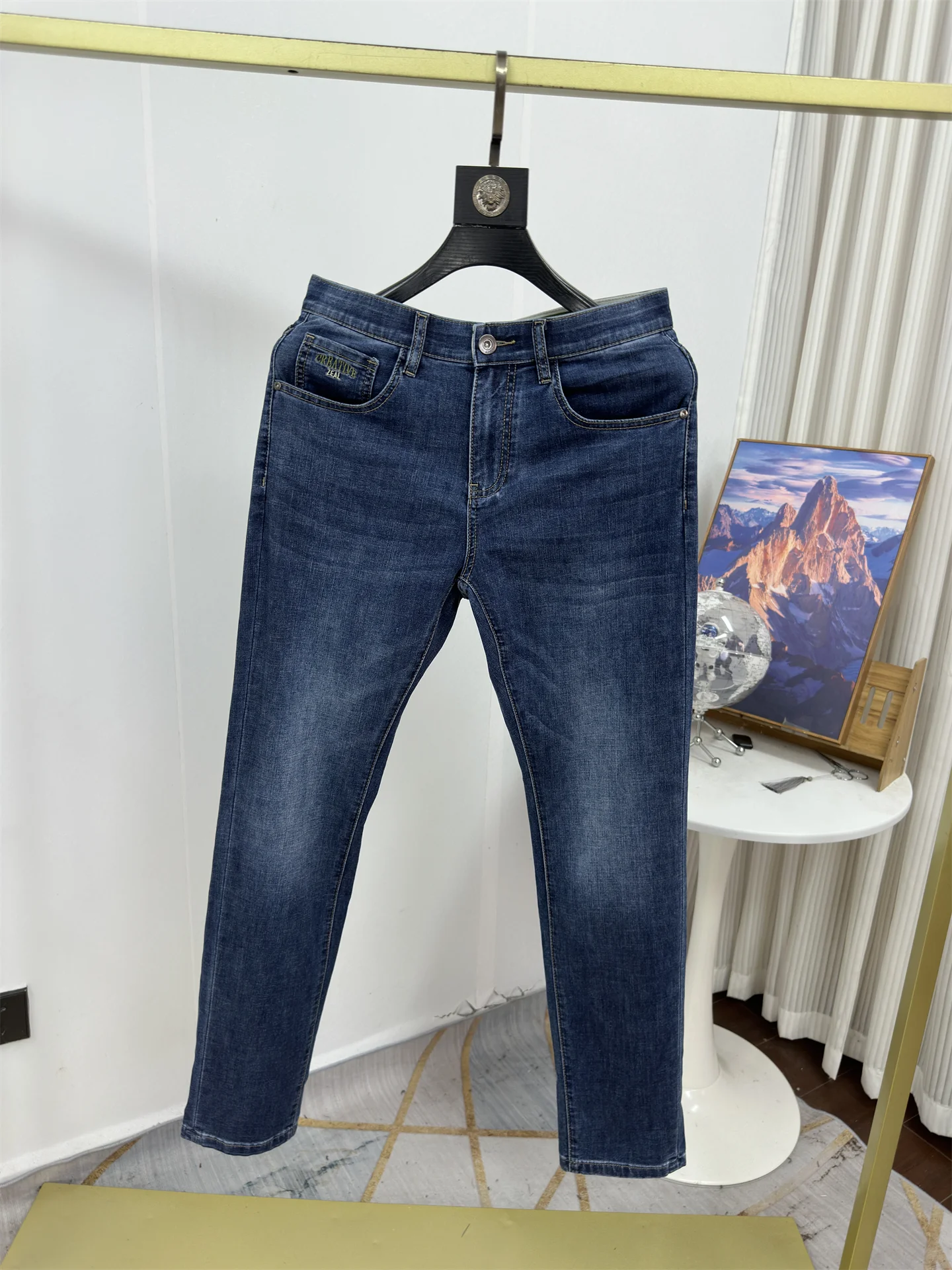 

Linen Silk Slim Fit Casual Straight Leg Jeans Men's Spring Summer Comfortable Elastic mid Waist Breathable Long Pants