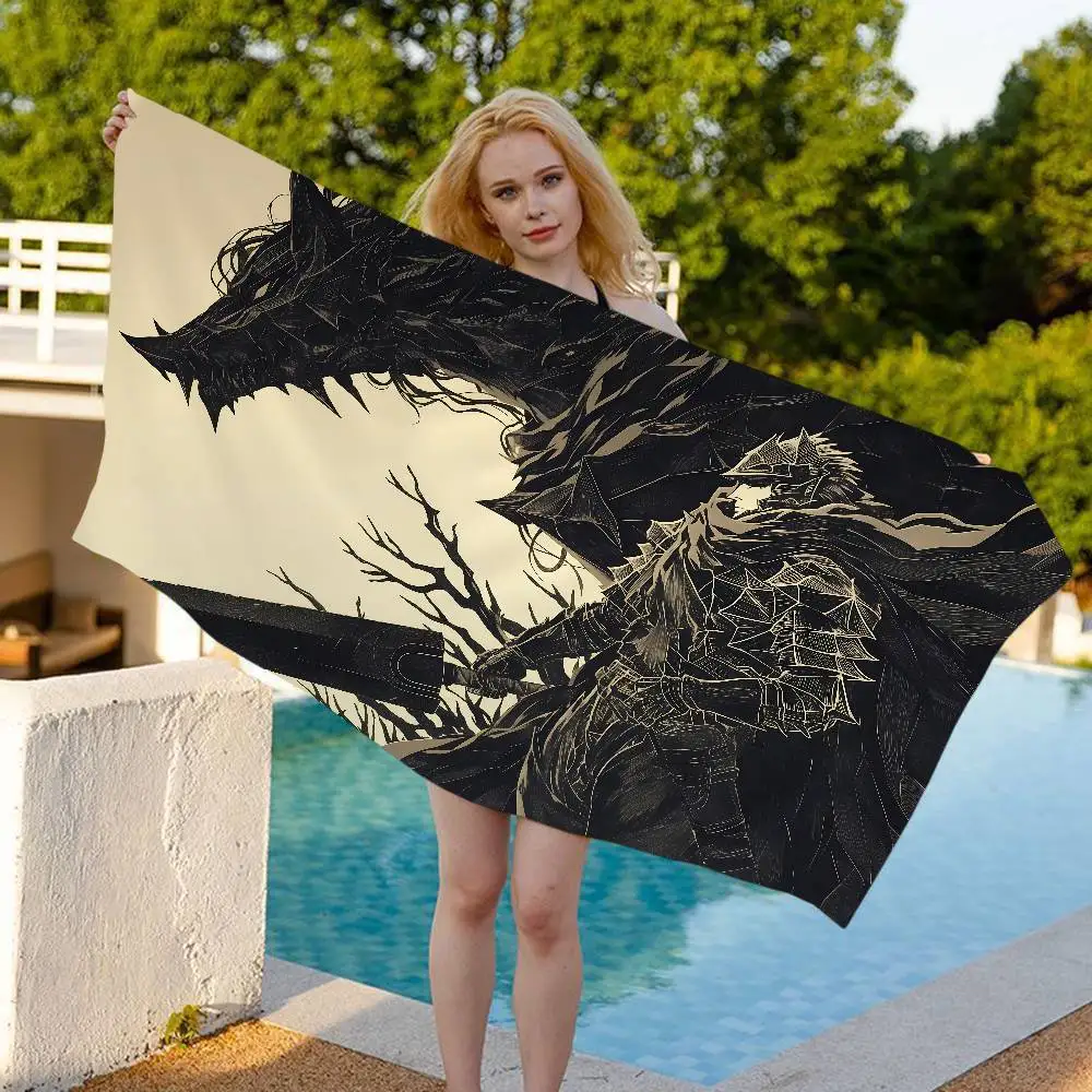 1pc Anime Logo B-berserk Guts Microfiber Blanket Quick Drying Beach Towels Oversized Printing Super Absorbent Pool Towel