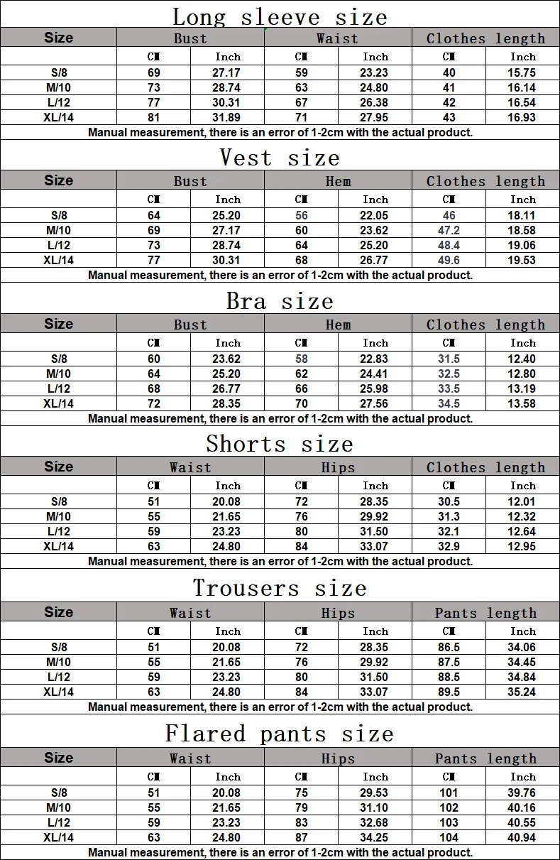 Size chart and fit details