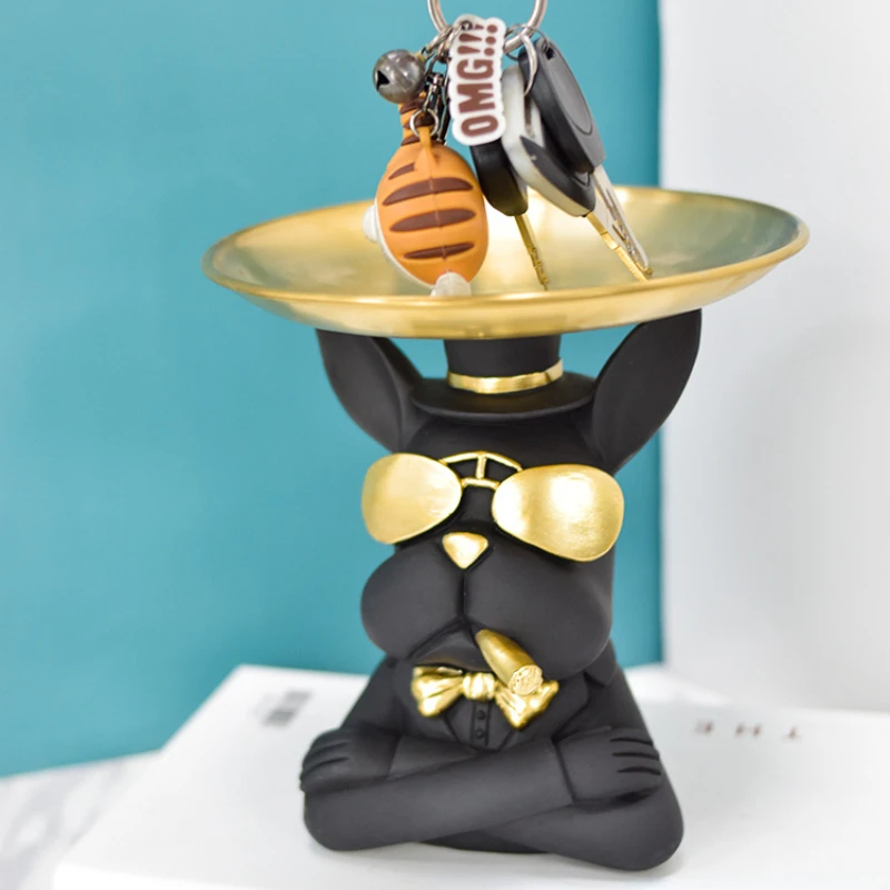 

Resin Décor Dog Statue Butler With Tray For Storage Table Live Room French Bulldog Ornaments Decorative Sculpture Craft Gift
