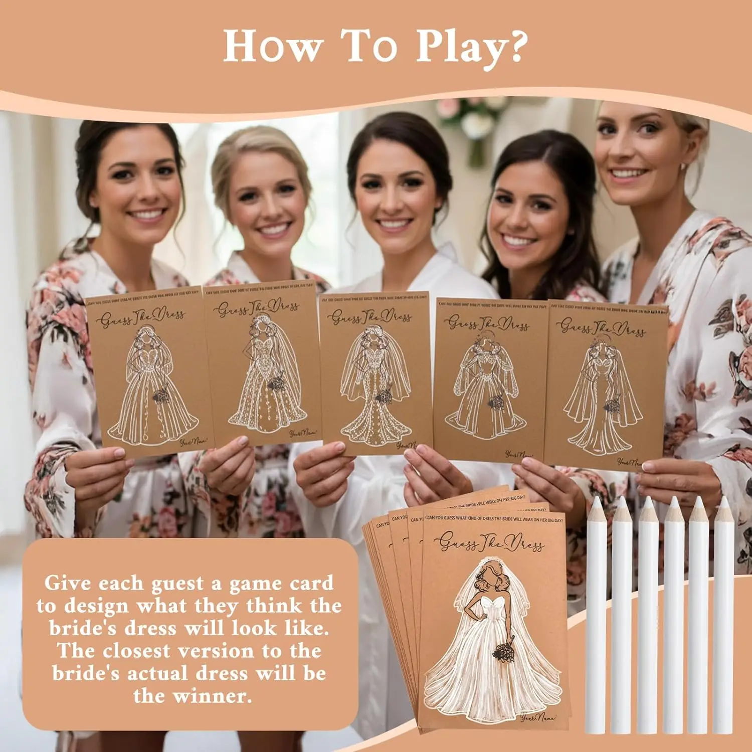 20 Stück Hochzeitskleid-Guess-the-Dress-Spielkarten mit Stiften – Brautparty-Malspiele für Junggesellinnenabschiede und Hochzeitsdekorationen – Detail 10