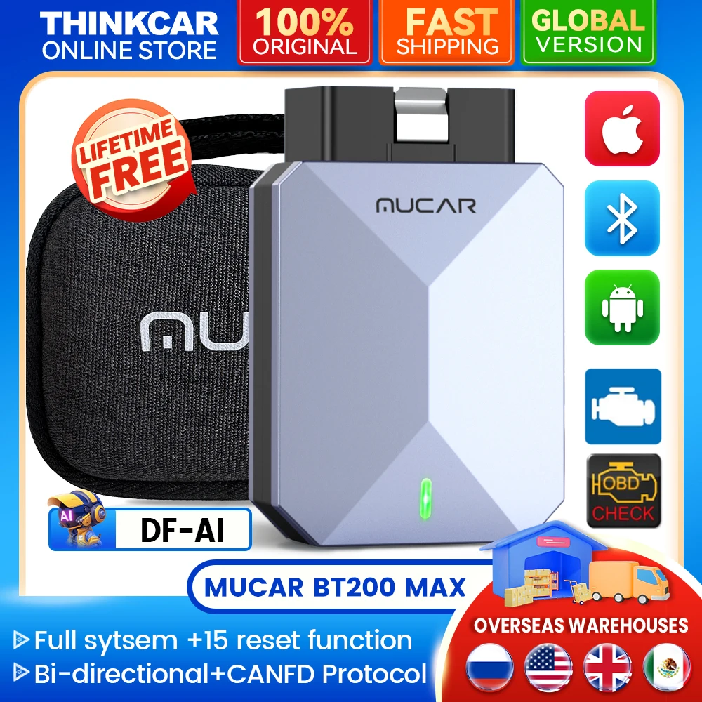 MUCAR BT200 MAX OBD2 Auto diagnostic tool full system AI scanner tools 15 reset Bi-directional code reader lifetime free CANFD