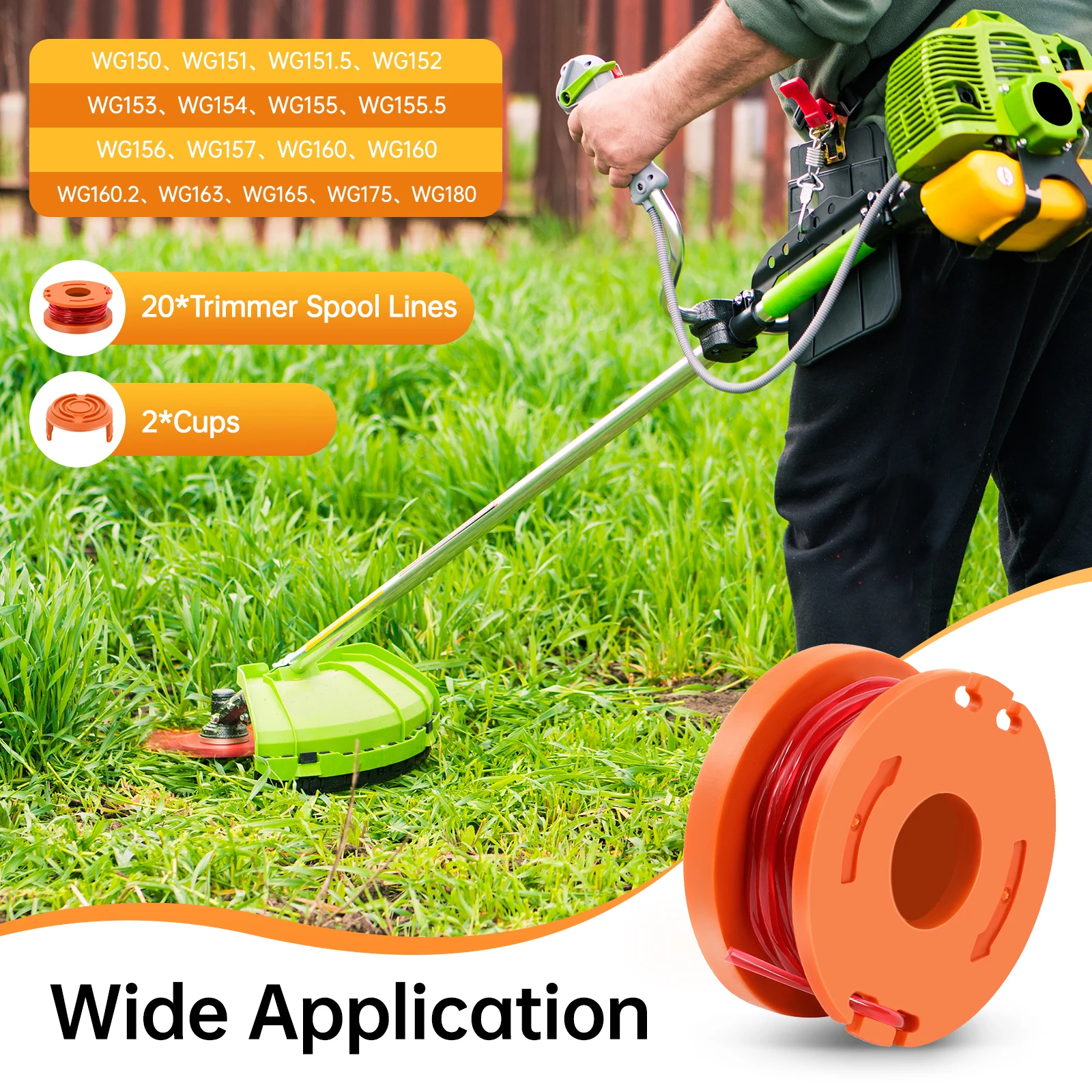 

20 шт., катушка триммера 1,65 мм с 2 колпачками, растягивающийся нейлон из АБС-пластика 50 кг для WA0010 WA6531, высокоэффективная обрезка травы