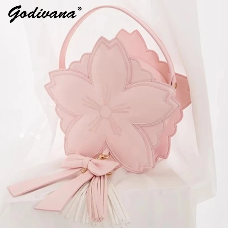 

Original Pink Sakura Bag Sweet Girl Women's Sakura Shape Leather Tote Handbag Fairy Lolita Crossbody Shoulder Backpacks
