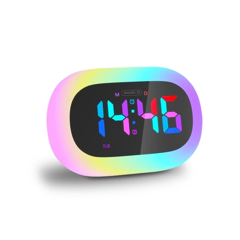 Y5GD Dreamy Colorful LED Light Alarm Clock Offering Intelligent Wake Feature Soft Silicone Construction for Kids Room