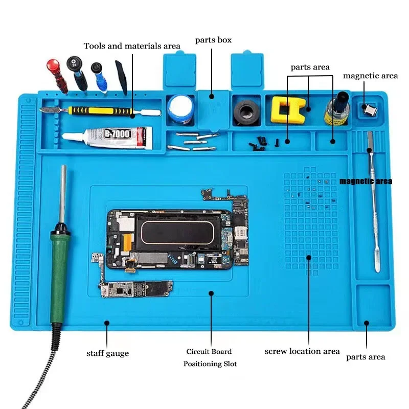 Heat-Resistant Silicone Soldering Pad - Non-Slip Repair Mat for Watch, Electronics, PCB, Soldering Station Workbench Tool