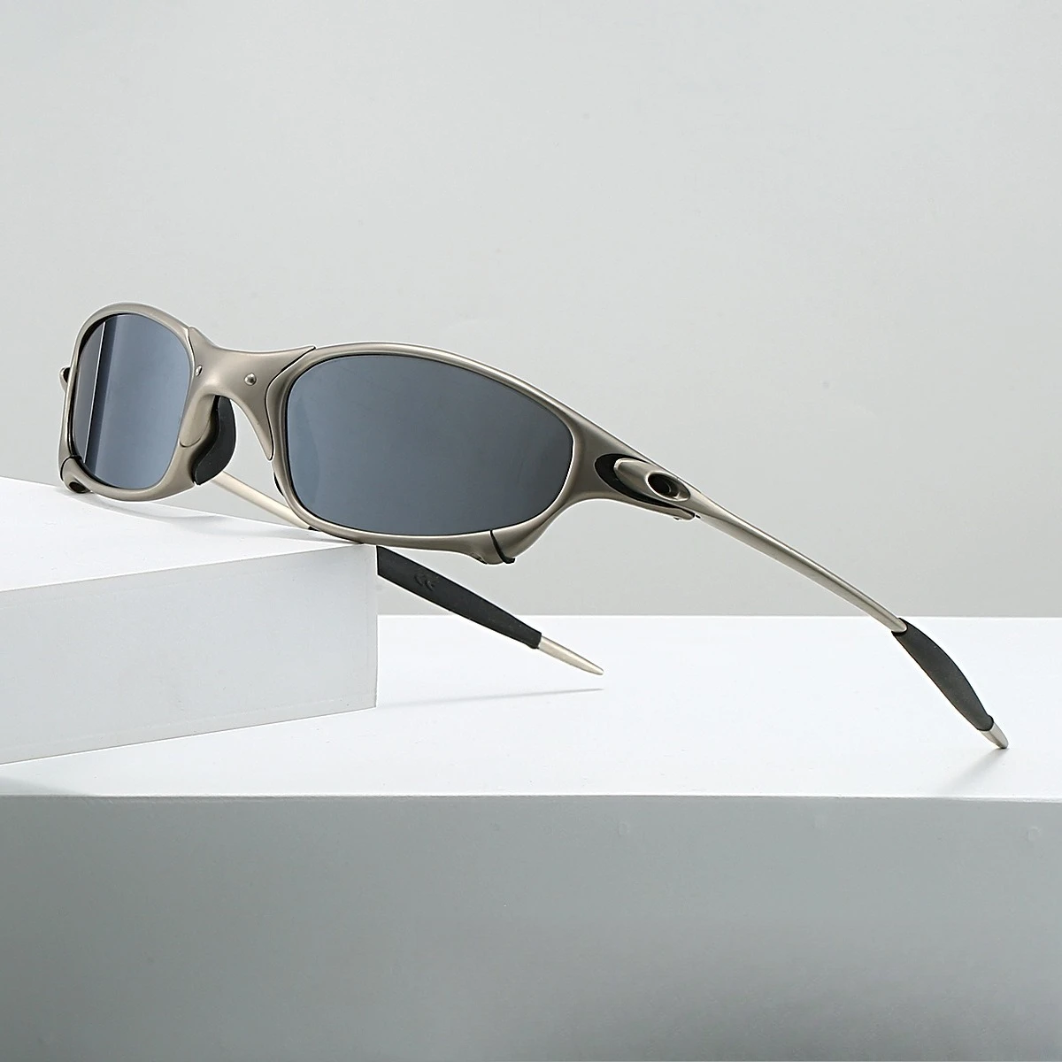 Zinc Alloy X Metal Juliette Silver Frame Windproof and Sunshade Cycling Glasses, Coated Polarized Sunglasses, Concave Design