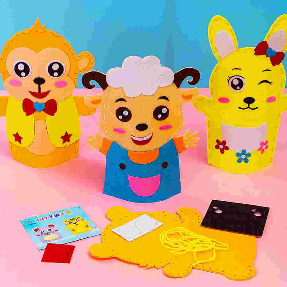 5 Sets DIY Hand Puppet Toy Sewing Crafts Kit Suite Monkey Material Puppets Materials Cloth Supplies Toddler Making