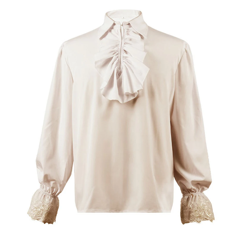 Mens Medieval Gothic Halloween Costumes Autumn Casual Shirts Steampunk Cosplay Bandage Puff Sleeve Retro Tops CostumeTops