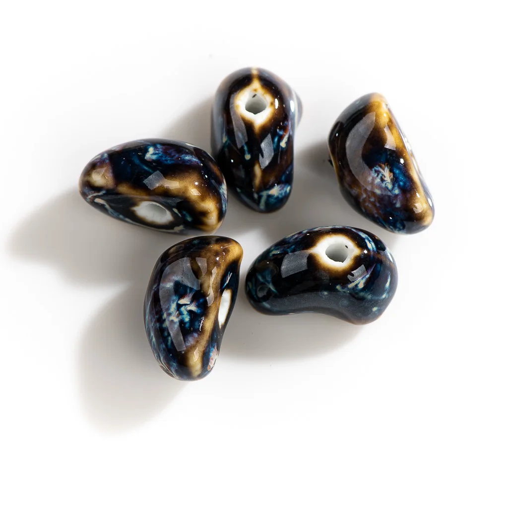25#5pcs Pottery Multicolor Ceramic Abstract Beads Bohemia Jewelry DIY Necklace Making Vintage Pendant Accessories #XN152