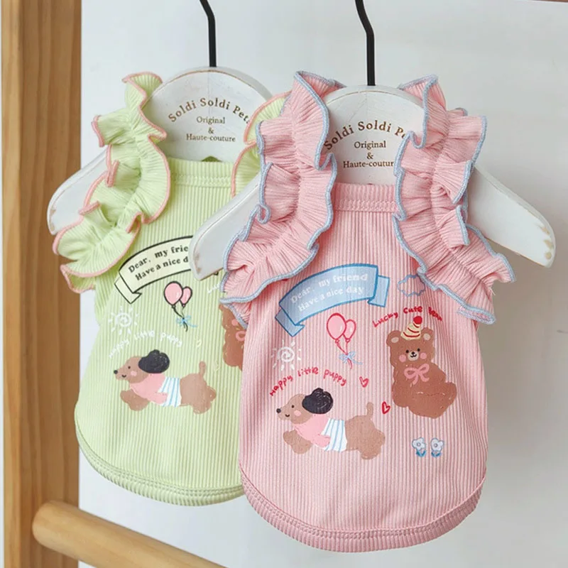 

Cat Dog Summer Clothes Animal Pattern Pink Green Lace Sling Hoodie Vest For Small Dogs Chiwawa Poodle Puppy Kitten Sweatshirt XS