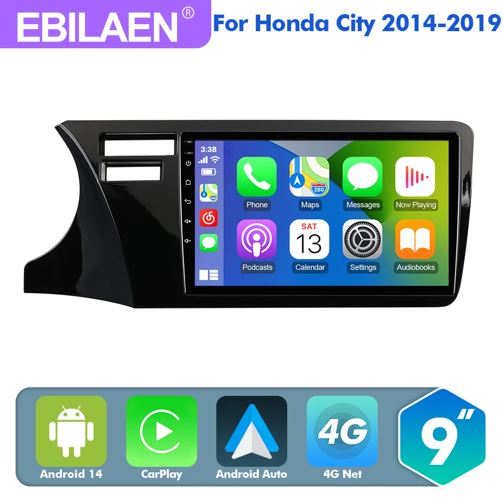 

EBILAEN 9 "Android 14 Car Radio For Honda City 2014-2019 Multimedia Player Carplay Android Auto 2 Din auto radio voice control
