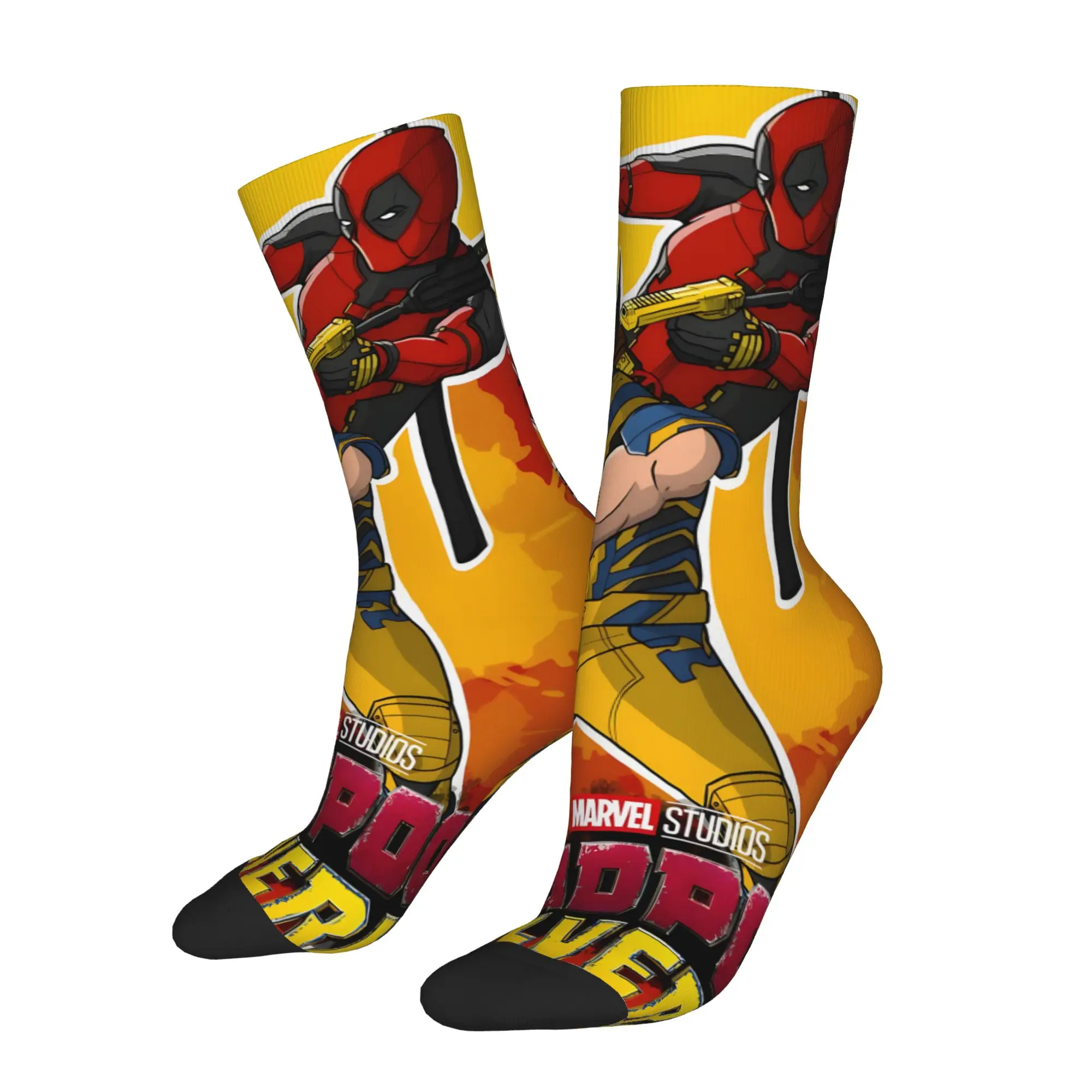 1 par de calcetines divertidos y locos para hombre, calcetines con estampado de patrón de Deadpool y Wolverine, estilo Hip Hop Harajuku, informales