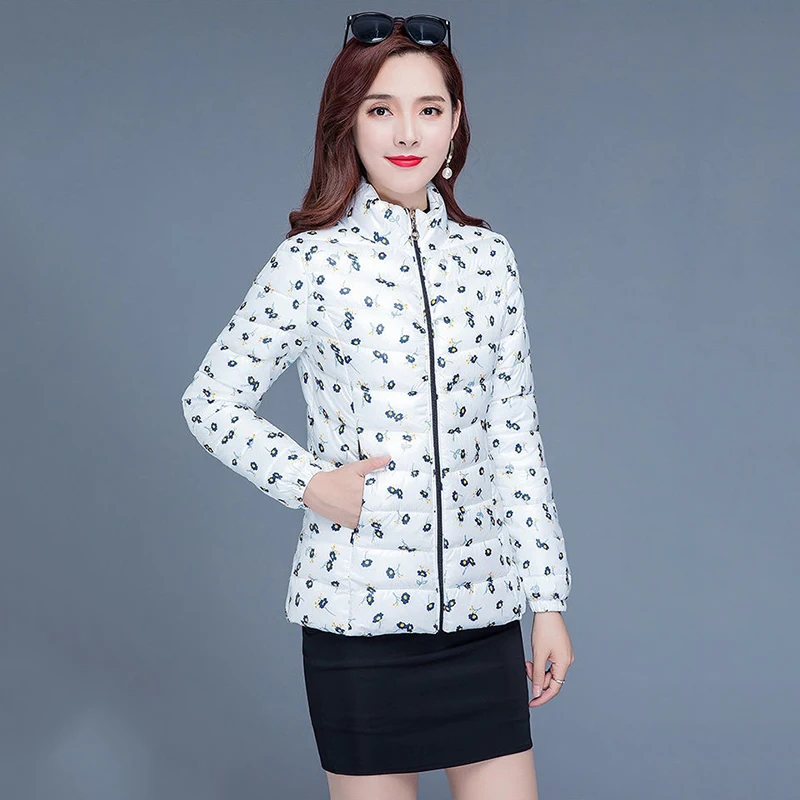 Lightweight Down Cotton Jacket Female Short Printed Quilted Women\'s Coat Middle-Aged Mother Spring Autumn Winter Jacket Tops