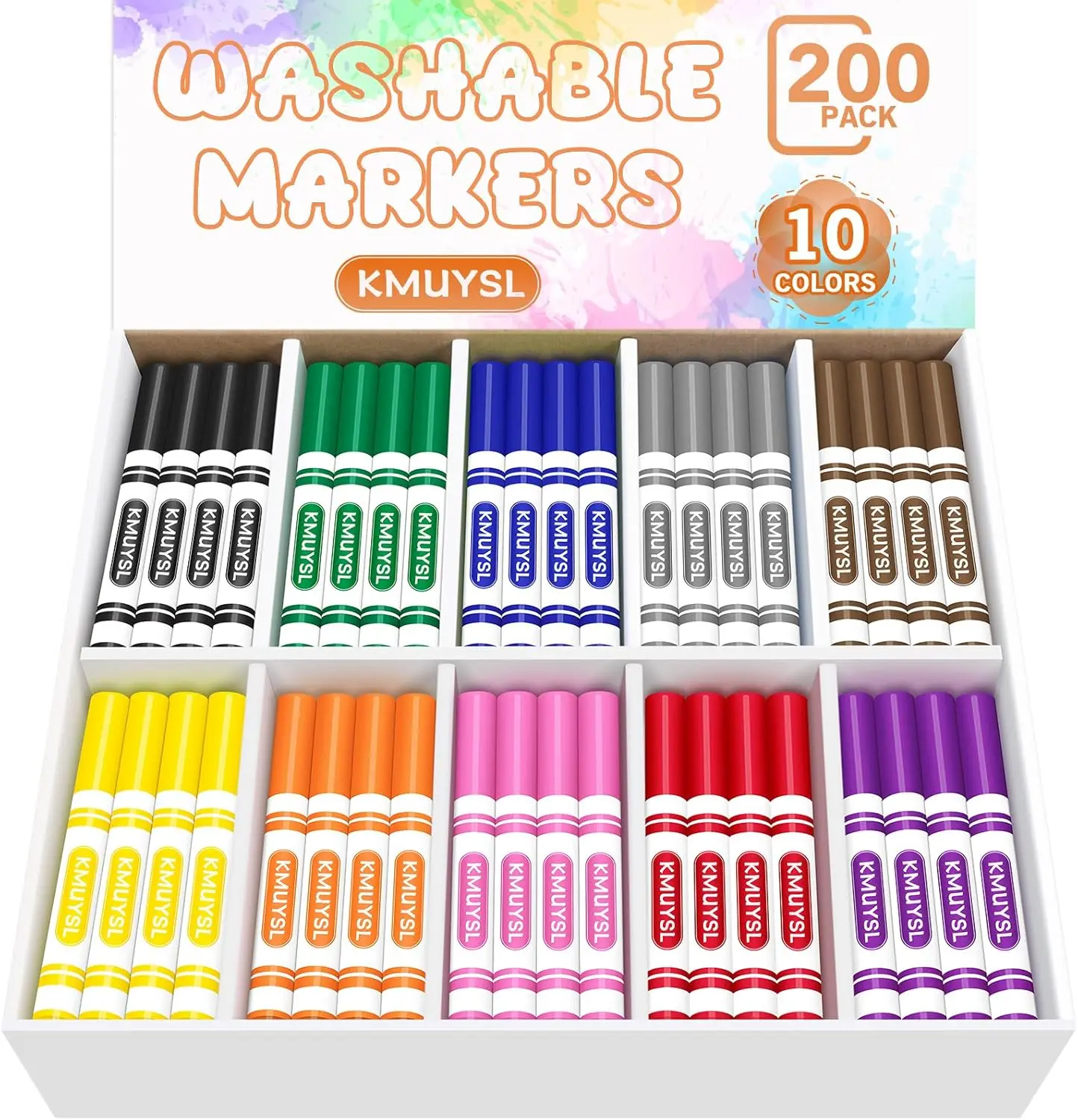 

200 моющихся маркеров оптом, 10 цветов, широкий наконечник, для детского творчества, необходимые принадлежности для школы и класса