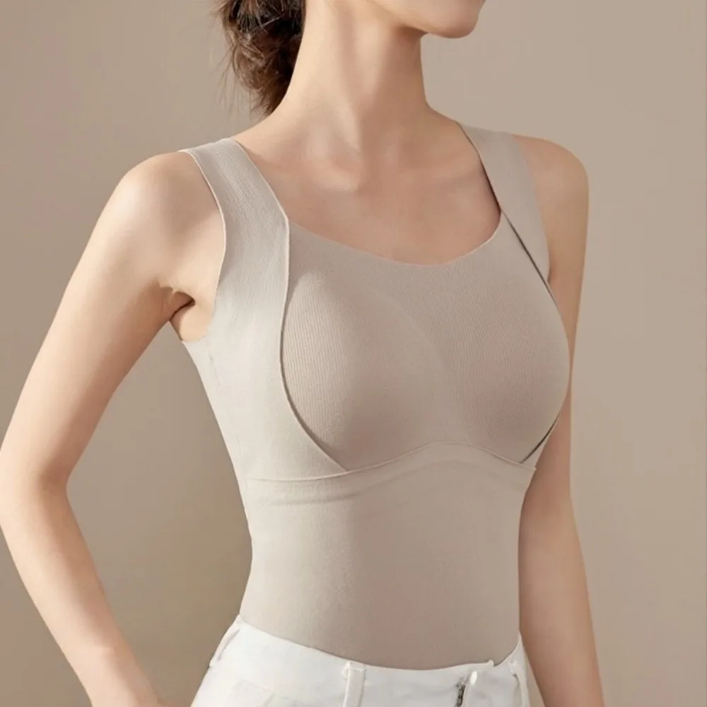 

Elastic Bottoming Shirt Women Warm Vest Solid Color Comfortable Chest Pad Vest Undershirt Slim Wool Blend Vest Underwear