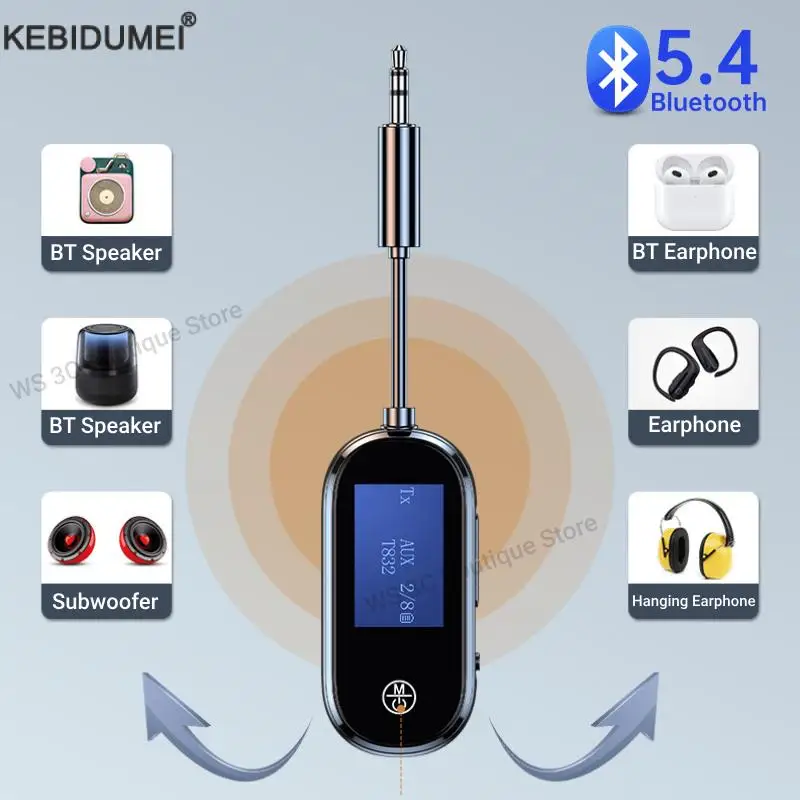 2 in 1 Bluetooth 5.4 รถAUX Audio Receiverเครื่องส่งสัญญาณHiFiสเตอริโออะแดปเตอร์ไร้สาย 3.5 มม.พร้อมไมโครโฟนแฮนด์ฟรีสําหรับชุดรถ