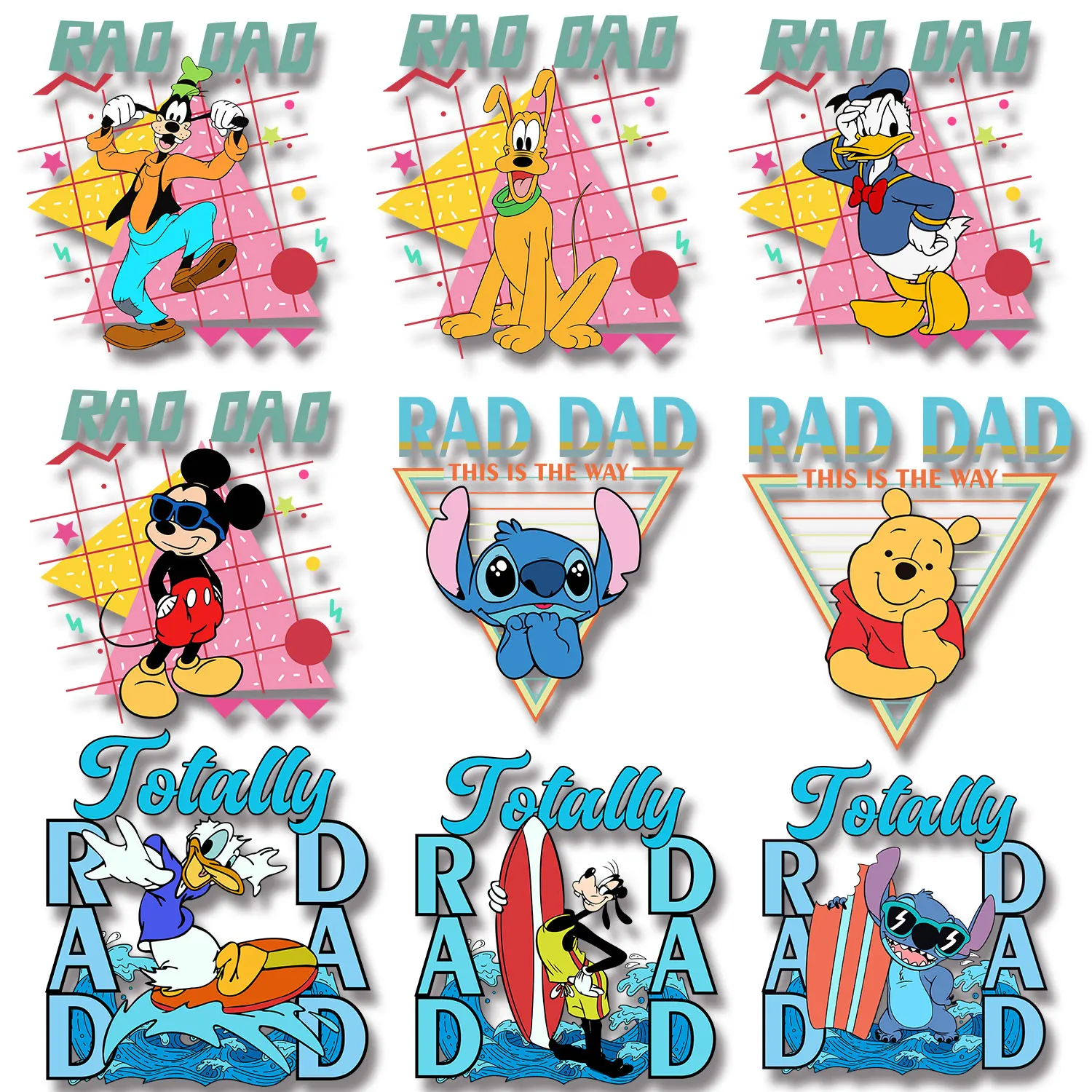 

Rad DAD Donald Duck Winnie the Pooh Iron on Decal Sticker for Cloth High quality adhesive backing Diy Craft