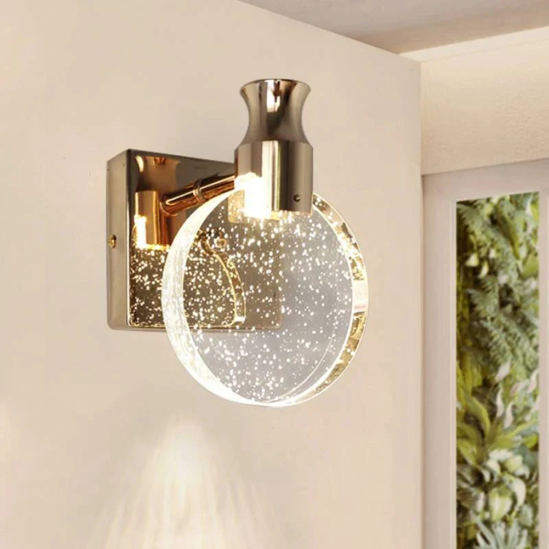 

Luxury LED Wall Lamp Gold Brass Bubble Crystal Light Nordic Style Warm White Illumination for Bedroom Living Room Bathroom Home