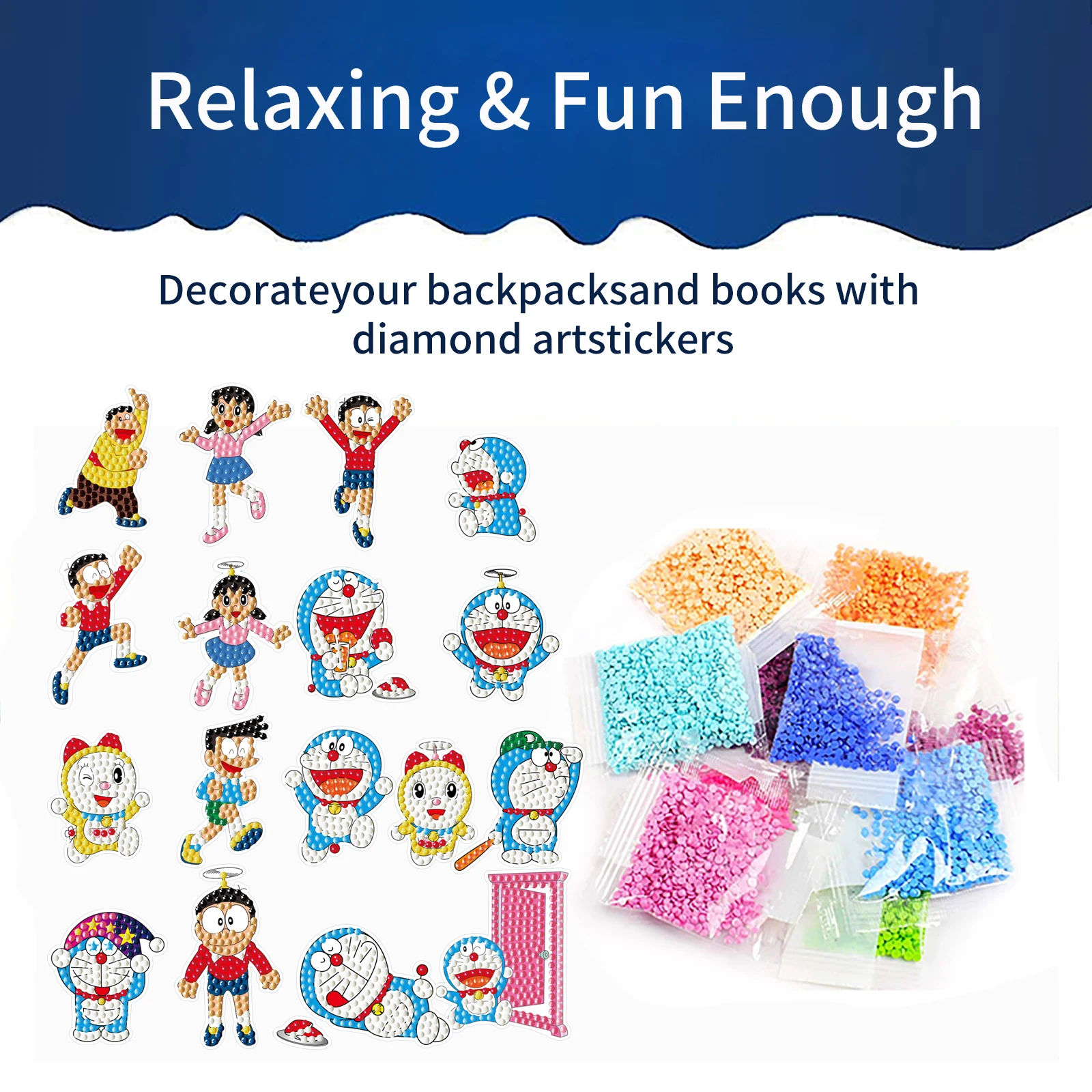 Afbeelding 3: Doraemon Cartoon DIY Diamant Schilderij Kit voor Kinderen - Handgemaakte Knutselstickers Willekeurig Plakken Oefening voor Handvaardigheden