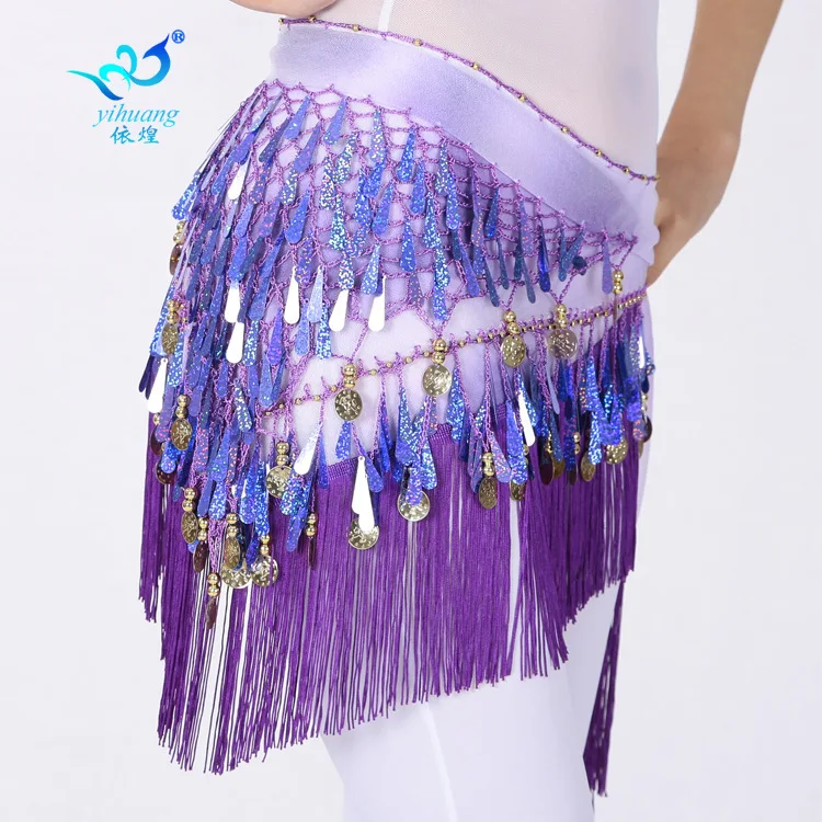 Belly Dance Waist Chain Hip Scarf Dance Practice Waist Chain Sequin Hanging Coin Tassel Gradual Change Triangle Scarf Belt