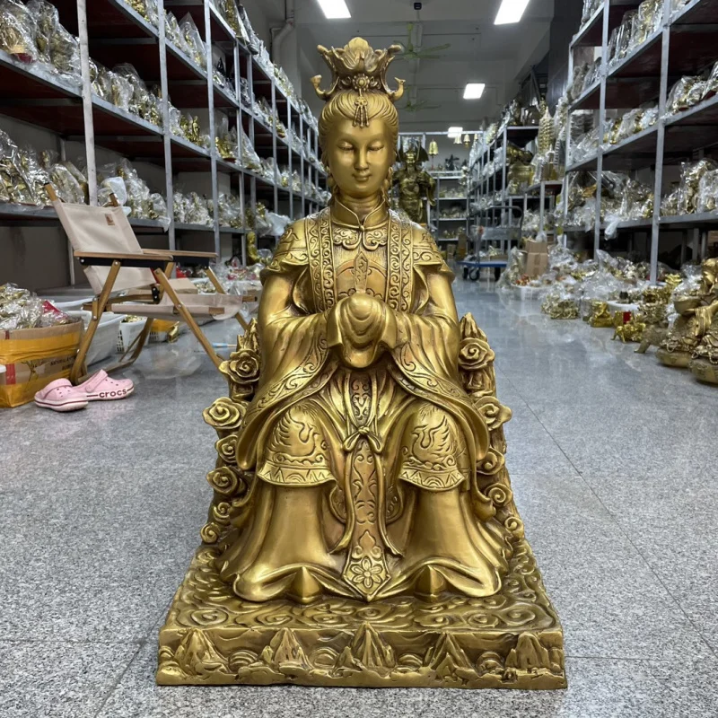 

Латунная бабушка Bixia Yuanjun Mount Tai Lady Старая Святая Мать Будда Домашнее поклонение Медная статуя Orna