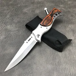 Fast Opening Folding Pocket Knife with LED Light Outdoor Wilderness Survival Hunting Knife Tactical Self defense EDC Tool