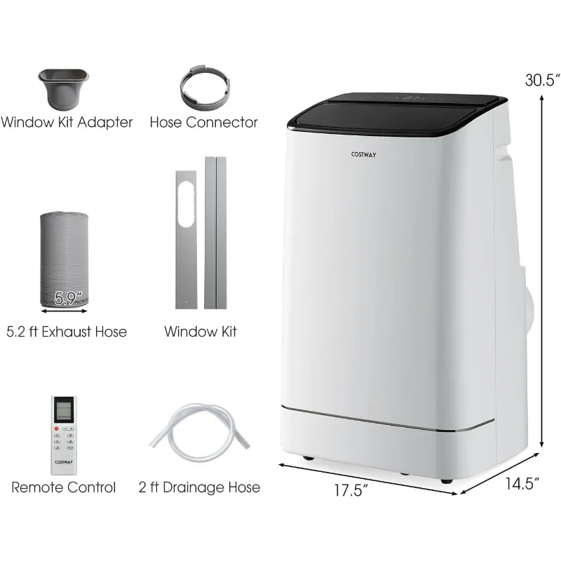 مكيف هواء محمول COSTWAY 15000 BTU مع حرارة، وحدة تيار متردد 4 في 1 للغرف حتى 800 قدم مربع، مزيل رطوبة مدمج
