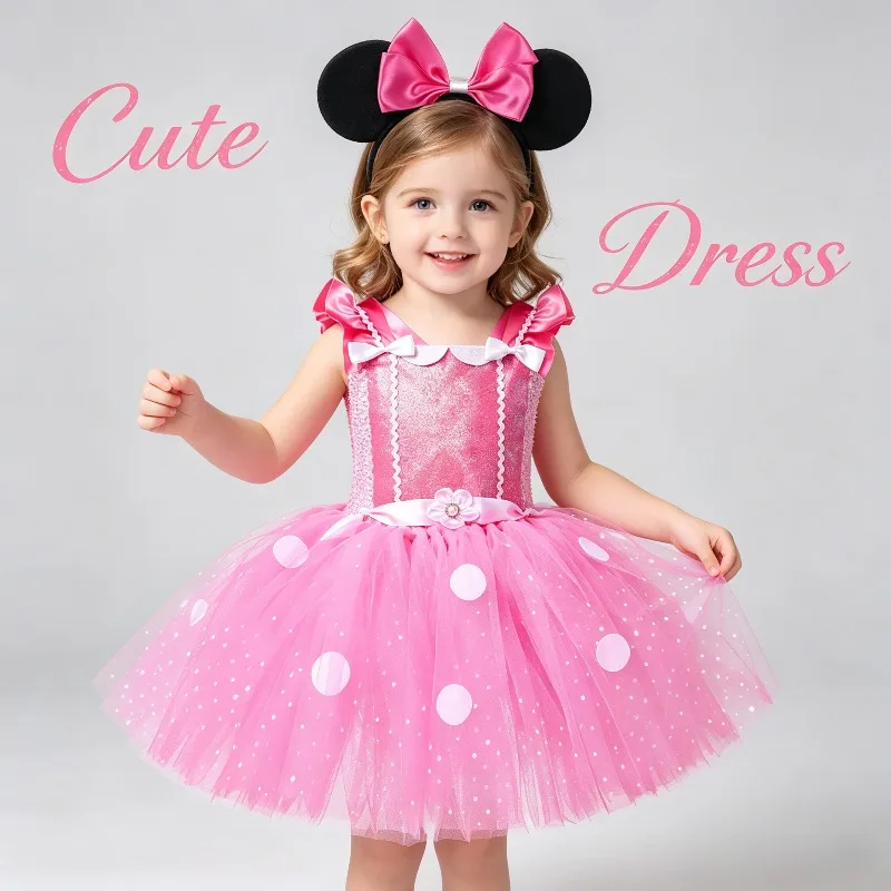 

Polka Dot Sling Mesh Tutu Dress Princess Sweet Bow Party Gown Stage Performance Carnival Role Play Holiday Celebration Outfit