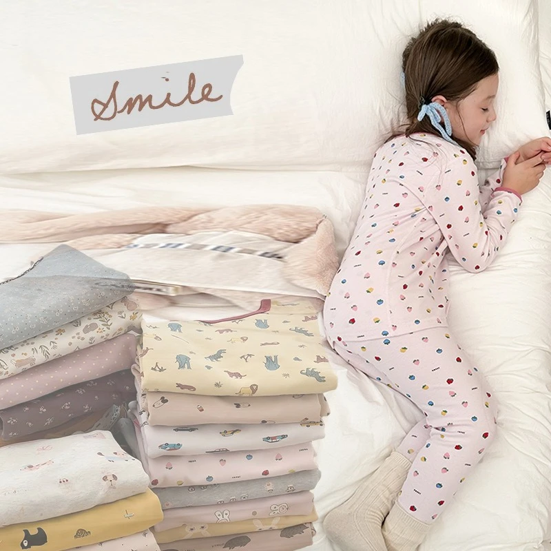 2025 Fall/Winter Childrens Cartoon Homewear Warm and Comfortable Baby-Grade Antibacterial Wool Pajamas