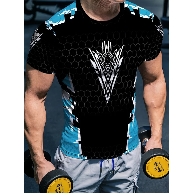 Men's Training Base Layer Numbered Print T-Shirt Blue Black Functional Breathable Quick-Dry Round Neck Short Sleeve Fitness Casu