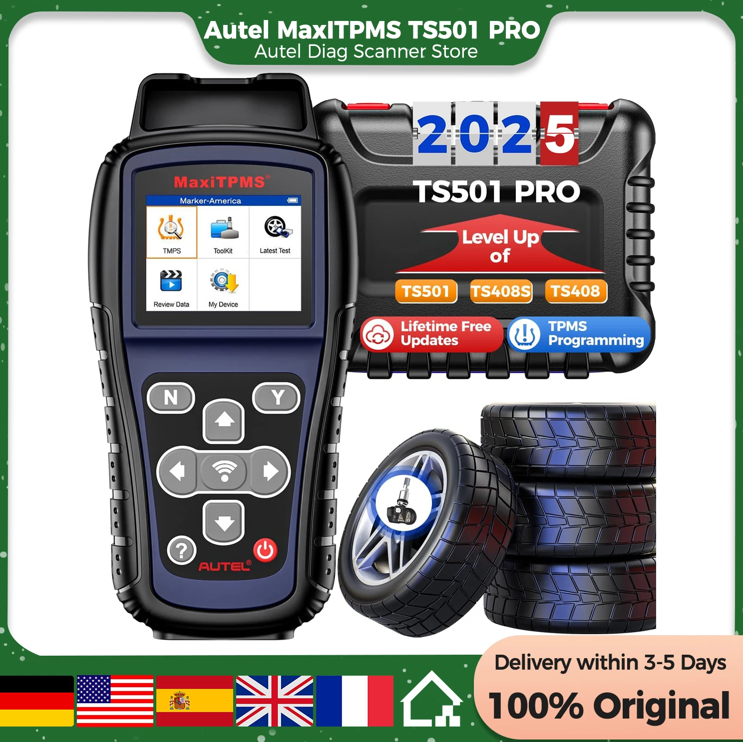 Autel MaxiTPMS TS501 PRO TPMS Programming Tool All Sensors Relearn Activate Scanner TPMS Reset Read Clear DTCs Lifetime Update