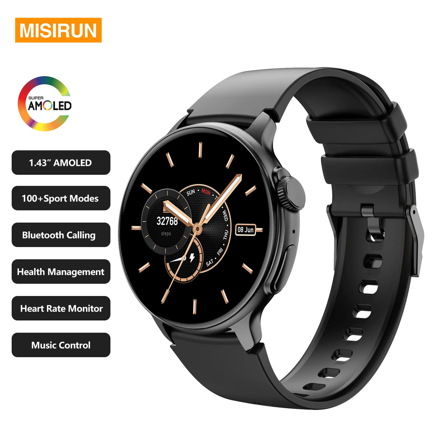 

1.43 inch AMOLED Smart Watch for Men Women Bluetooth Call Voice Assistant Blood Pressure Oxygen Heart Rate Monitor Smartwatch