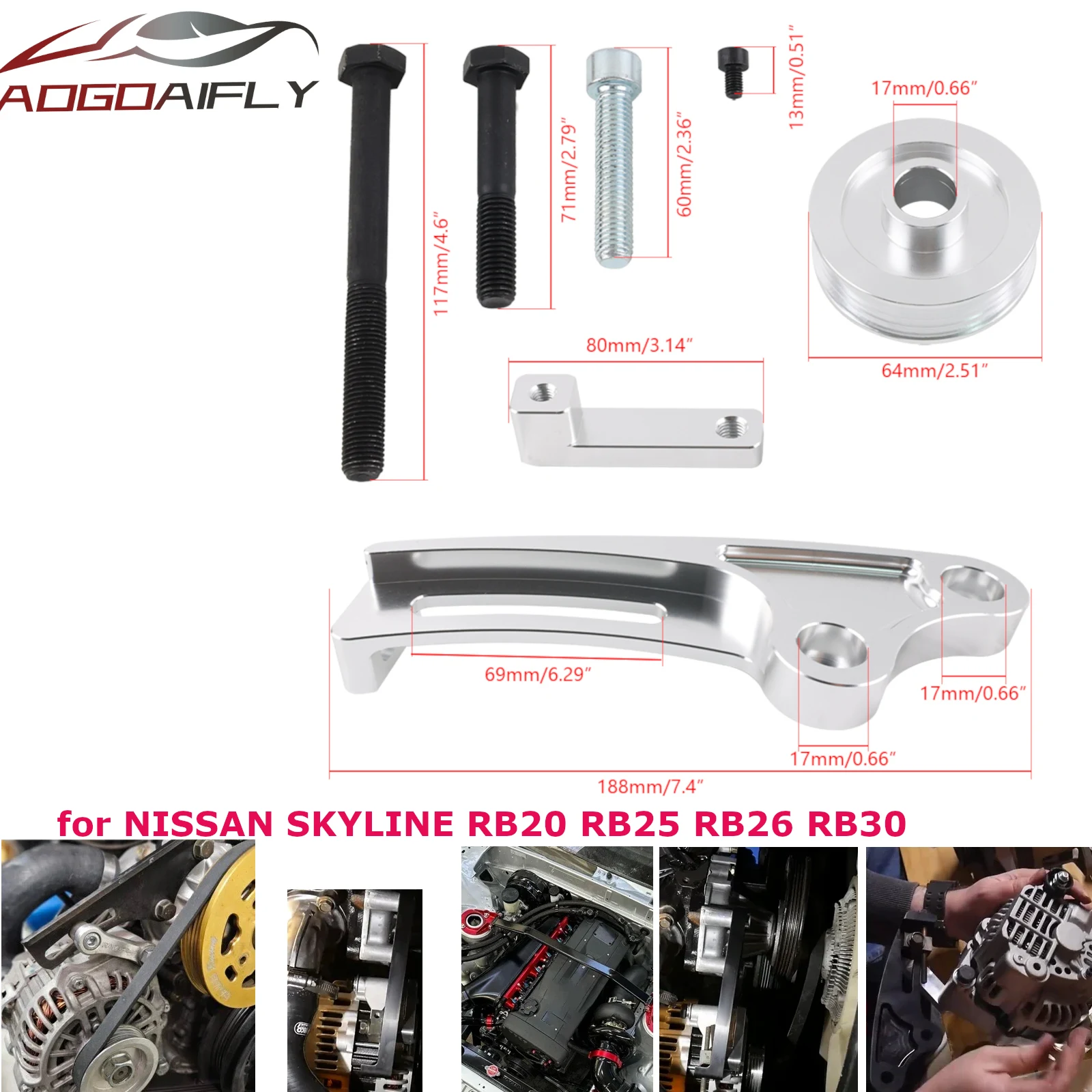 Soporte de conversión de alternador Billet Rb30 Rb26 para motores Holden Ls1 a Rb25 Rb20 GTR Nissan RB