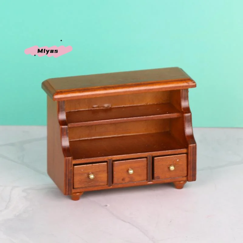 

【M】1 Set Living Room Scene Arrangement Sofa Miniature Furniture Decor 1/12 Dollhouse Wooden Retro Display Cabinet Model