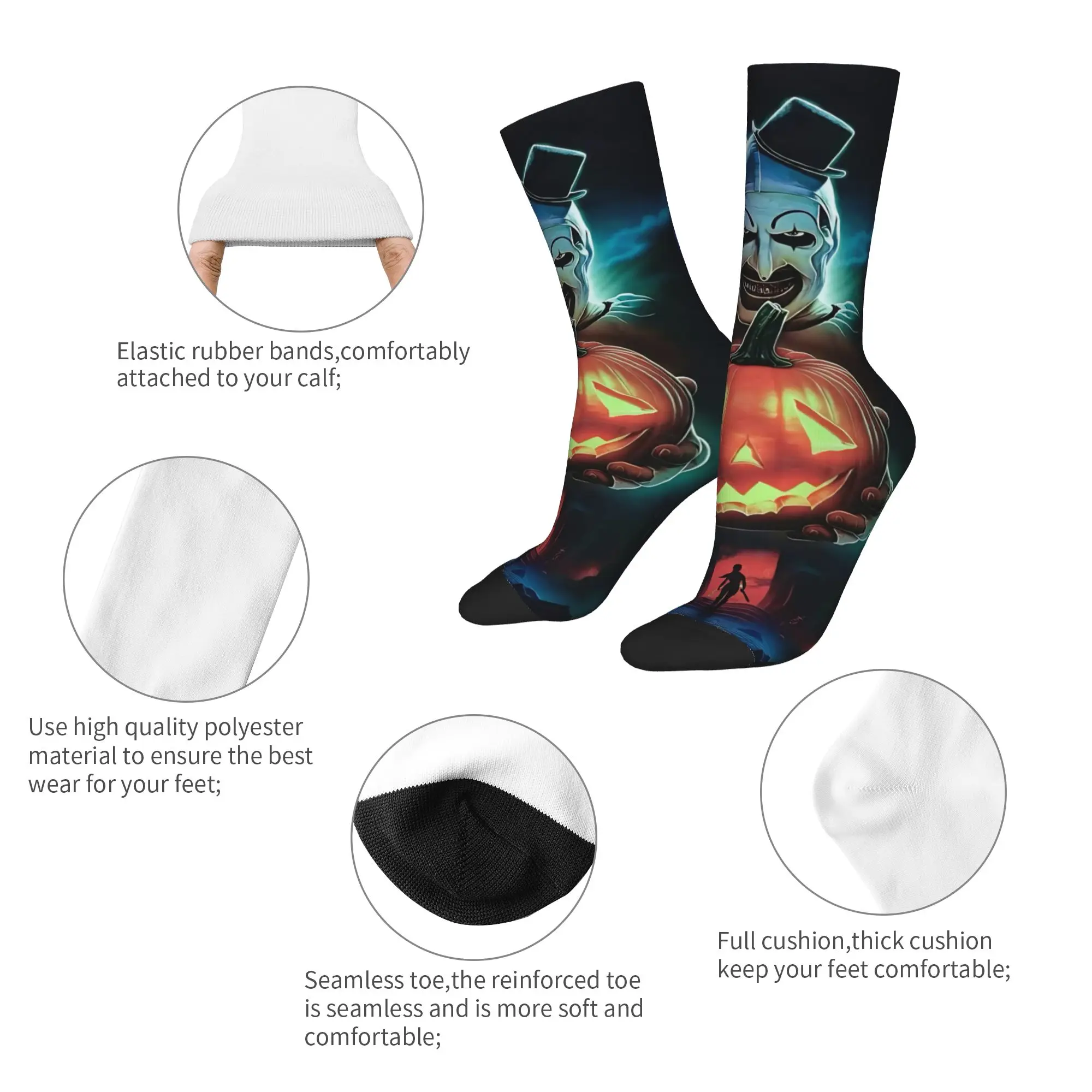 Happy Funny Male Men Socks Terrifier Halloween Pumpkin Sock Horror Movie Graphic Women's Socks Spring Summer Autumn Winter